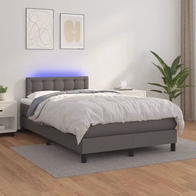 Giroletto Molle con Materasso e LED Grigio 120x200cm Similpelle 3134217
