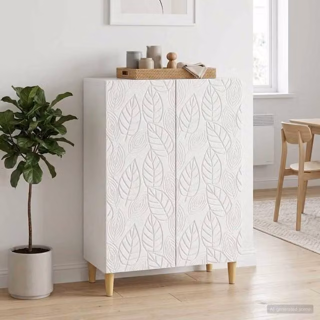 Credenza moderna vidaXL in MDF bianco lucido L: 66 cm, P: 34,5 cm, H: 90 cm – 1
