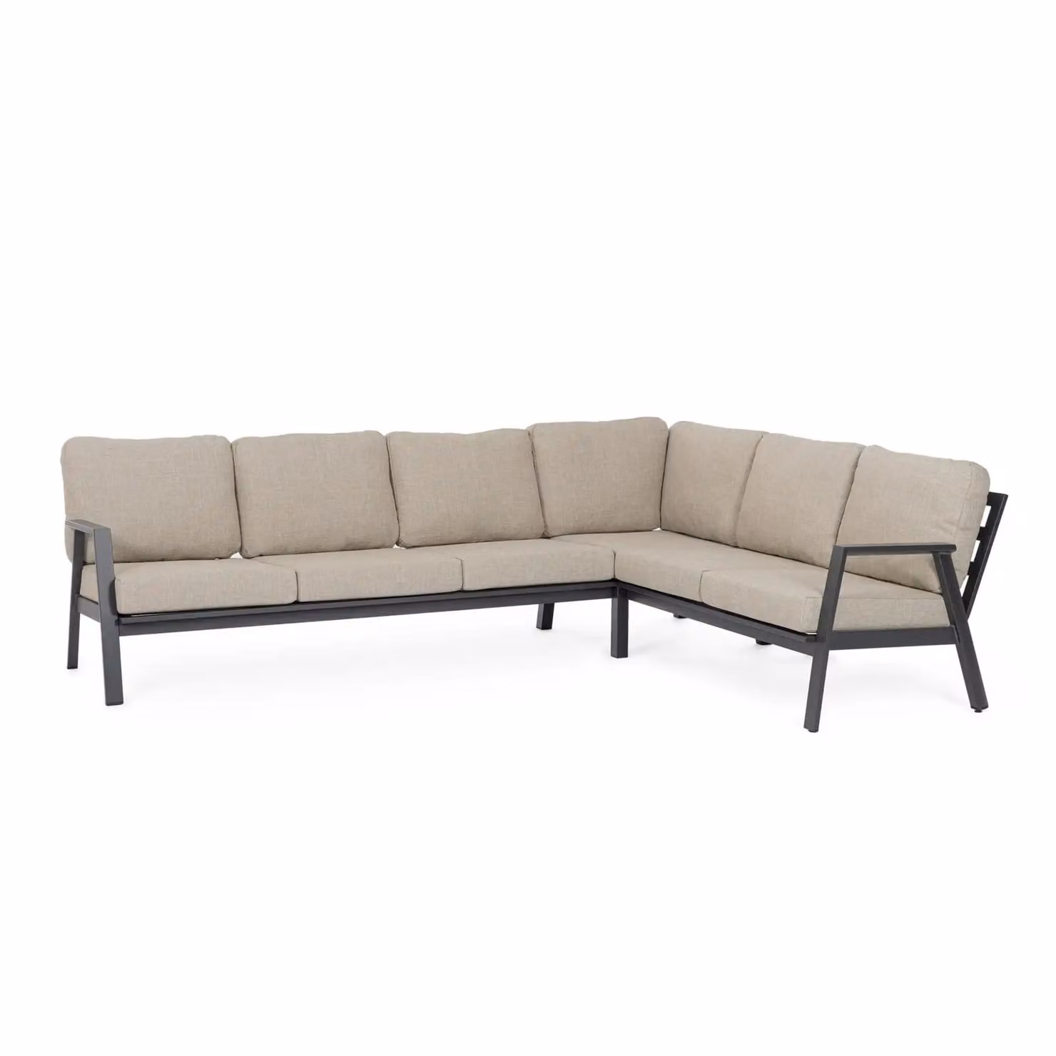 Set salotto angolare da giardino PENICHE con cuscini beige e struttura in alluminio antracite