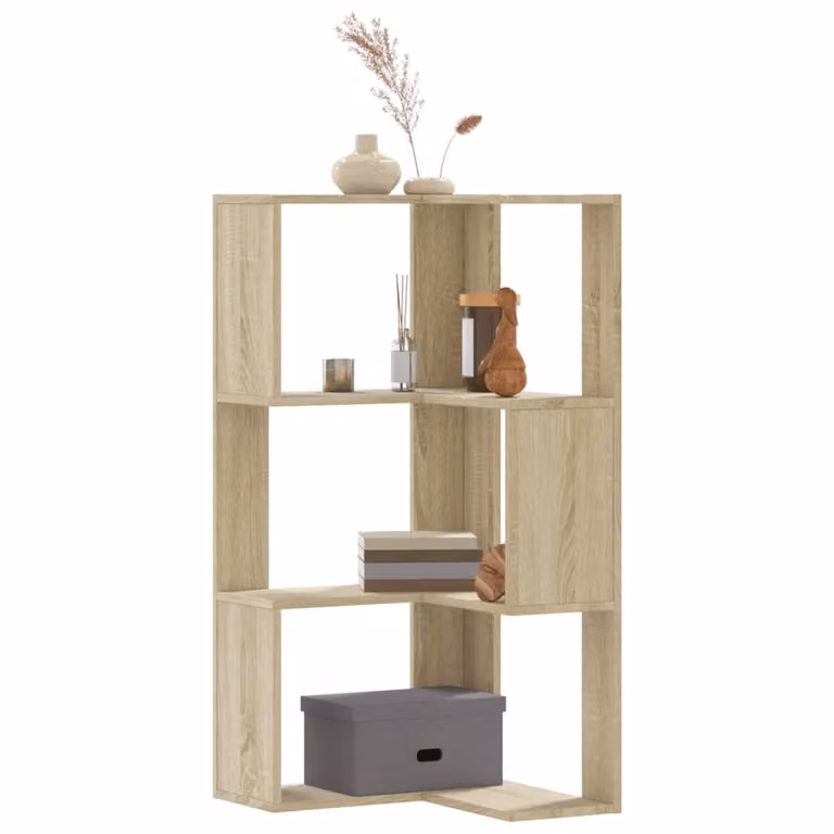 vidaXL Libreria Angolare Moderna con 3 Ripiani in Legno, Colore Marrone/Beige, L 50 x P 50 x H 102 cm