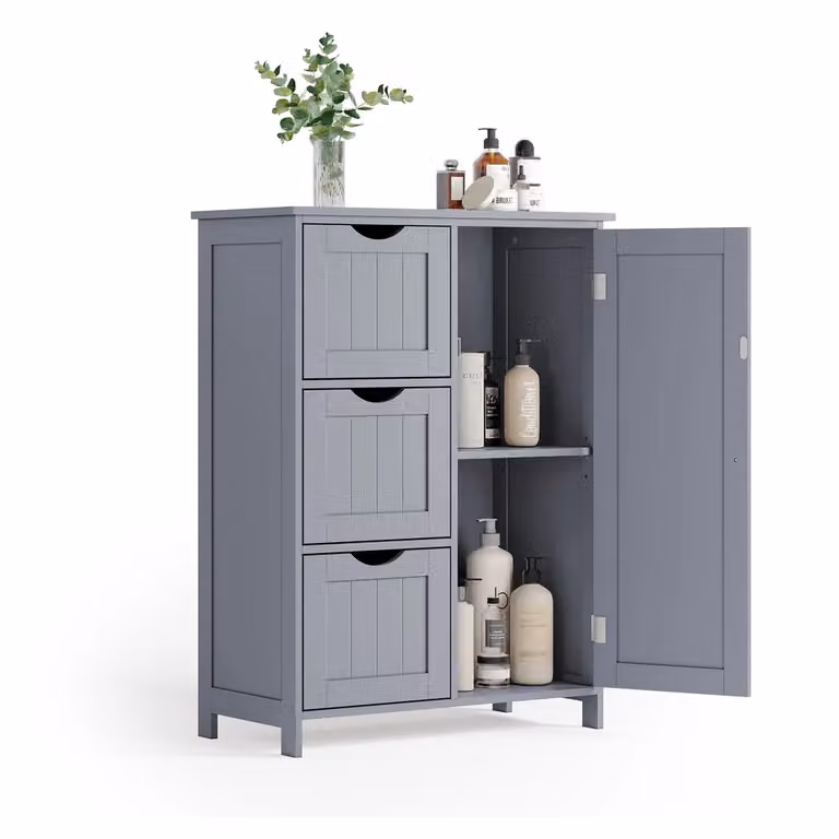 Mobile da Bagno Bagno Stretto con Cassetti Anta Ripiano Regolabile, Grigio Tortora / Con 3 Cassetti (30P x 60l x 81H cm)