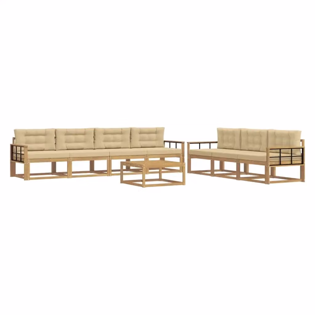 Set di divani da esterno a forma di U con tavolo da caffè vidaXL, 7 pezzi, in legno di acacia trattato, colore bianco e beige – 2