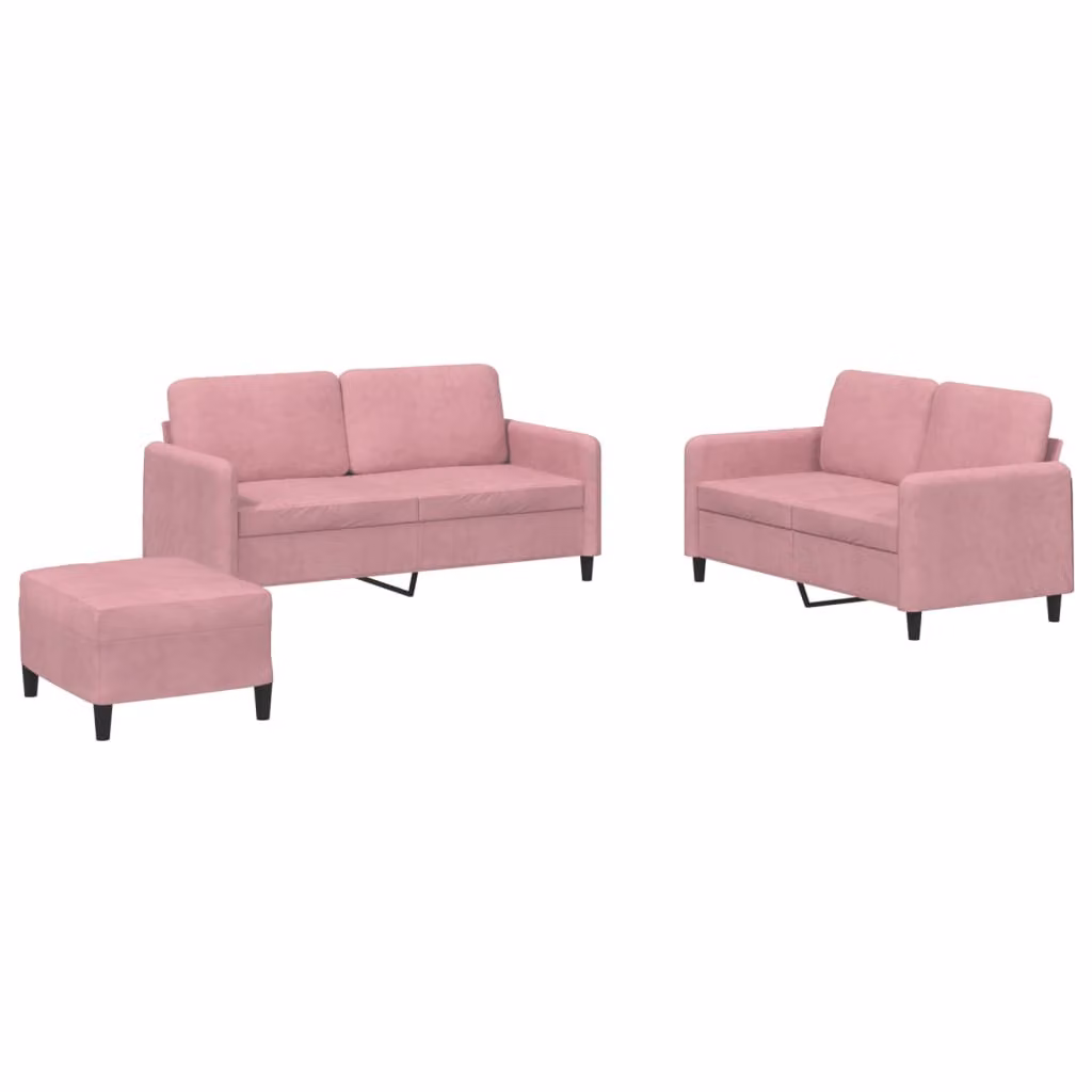 Set di Divani 3 pz Rosa in Velluto