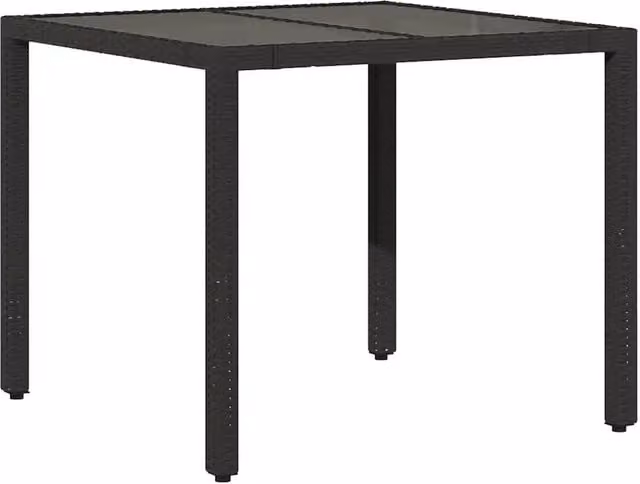 Tavolino da giardino quadrato in polyrattan con piano in vetro nero L 90 cm x P 90 cm x H 75 cm