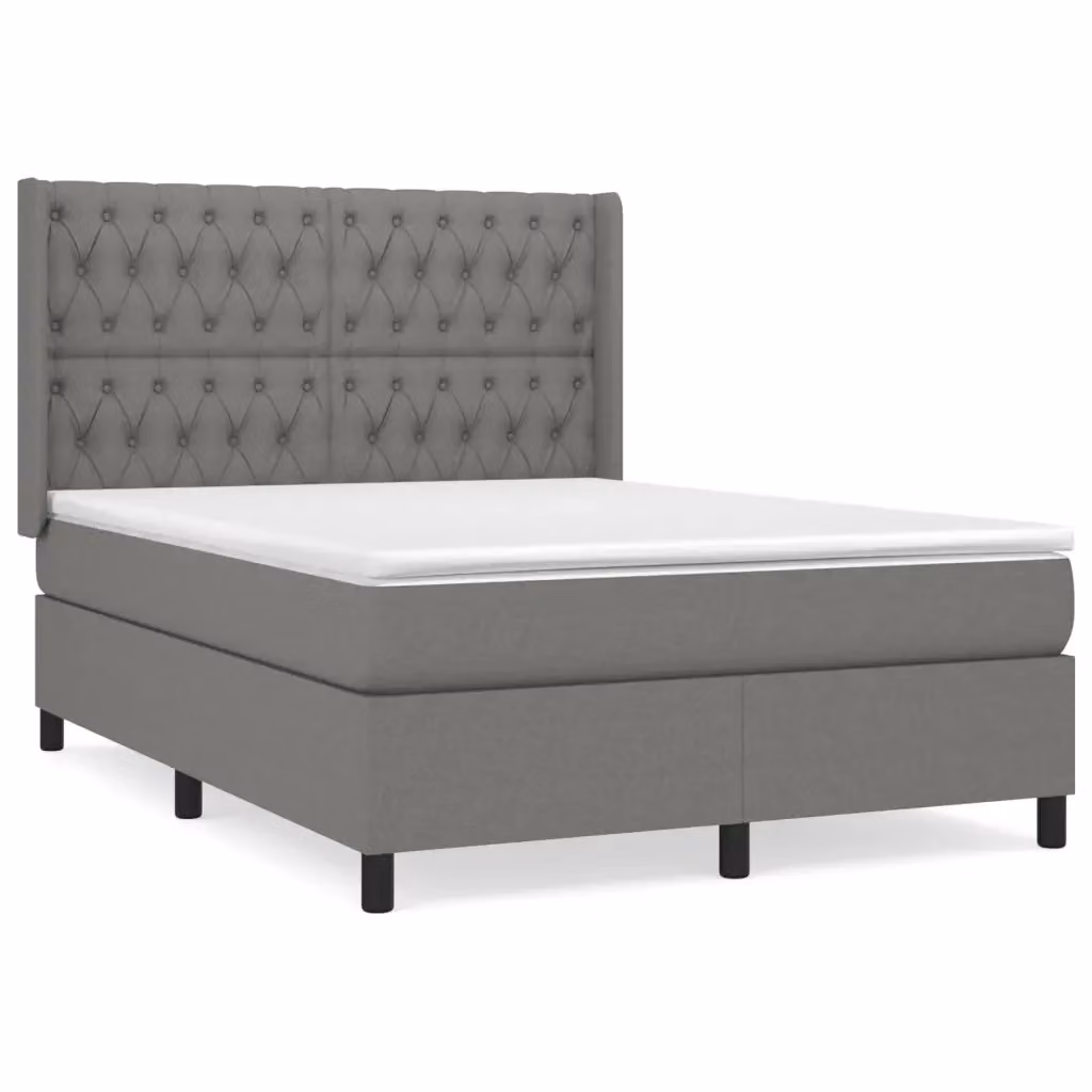 vidaXL Letto Ibrido con Giroletto a Molle e Materasso in Tessuto Grigio e Bianco L/P/H: 193 x 147 x 128 cm – 2
