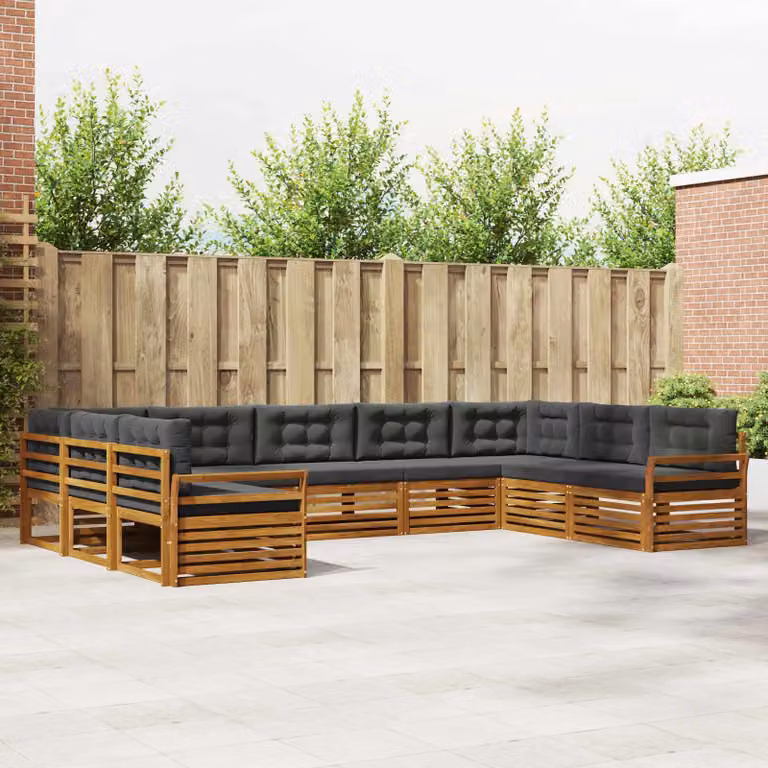 vidaXL Set di divani da esterno a L in legno di acacia, 9 pezzi, Beige e Antracite
