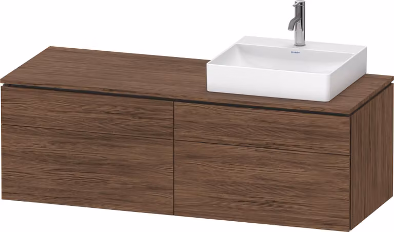 Duravit L-Cube Meuble sous-lavabo en console suspendu, avec plan de toilette en console, 4 tiroirs, vasque à droite, 1420x482x550mm, LC4870R21210000, LC4870R21210000