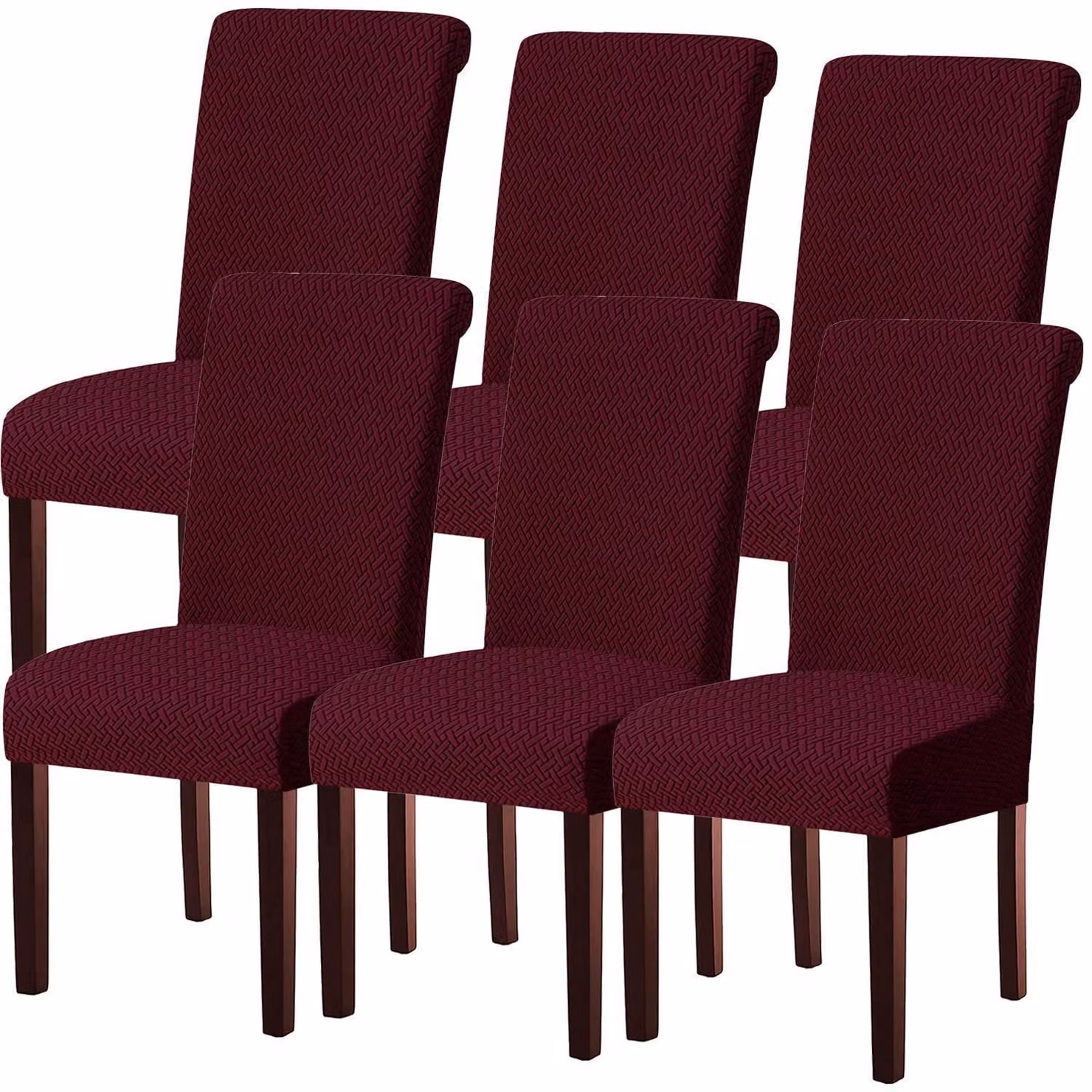 Copri sedie, set da 6, color borgogna, elasticizzati, lavabili, universali, adatti a sedie a dondolo