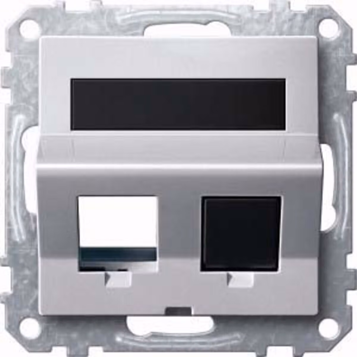 Presa angolare doppia con anello di supporto e inserto per connettore Modular Jack, alluminio, sistema M