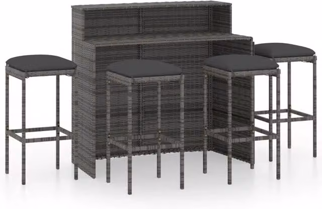 Set Bar da Giardino 5 pz | Set Salotto da Giardino con Cuscini Grigio