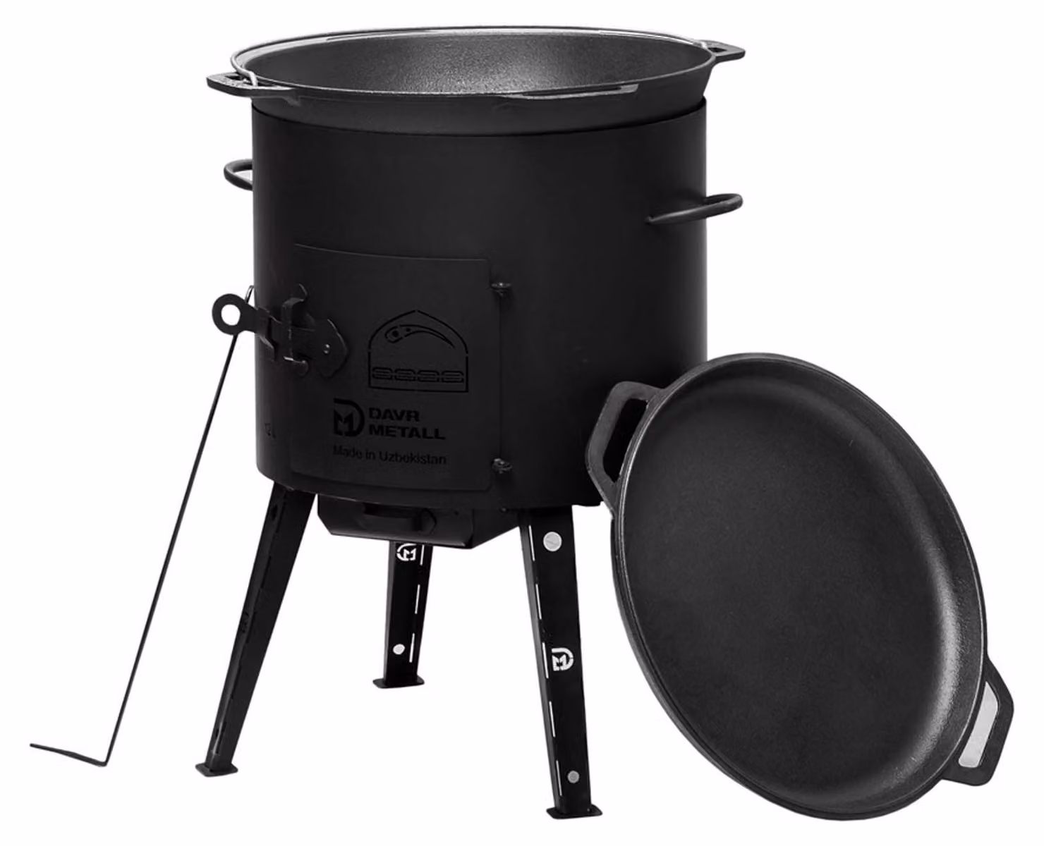 Ø36 Uchag, 2 mm, acciaio, fornello da campeggio Utschak Utschag, 8 L, ghisa, kazan con coperchio in ghisa e padella, focolare, cucina da campo, cucina da esterno, fornello per stufati, fornello da campo