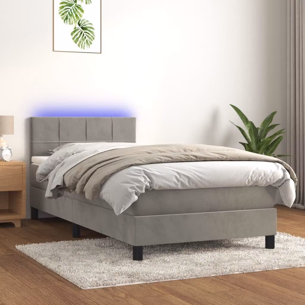 Maison Exclusive - Letto a Molle con Materasso e LED Grigio Chiaro 100x200 cm Velluto