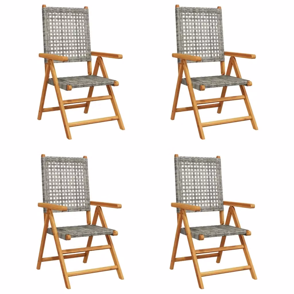 Set di 4 sedie da giardino reclinabili vidaXL in polyrattan grigio e legno di acacia oliato con braccioli – 2