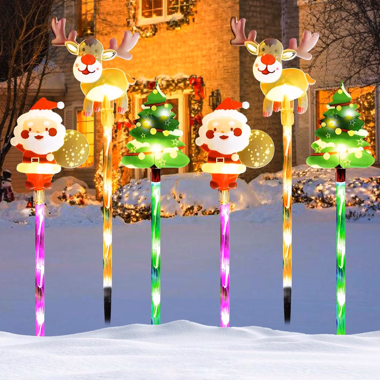 Set di 6 luci a LED a forma di bastoncino da Babbo Natale, adatte per l'esterno, altezza 35 cm