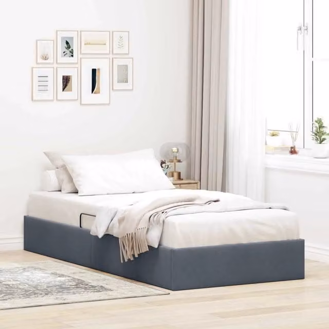 Letto ottomano moderno vidaXL in velluto grigio con contenitore a sollevamento L 90 x P 204 x H 140 cm – 1