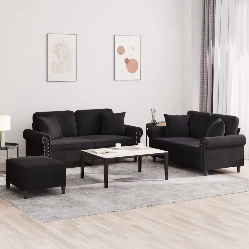 Maison Exclusive - Set divano a 3 pezzi con cuscini in velluto nero