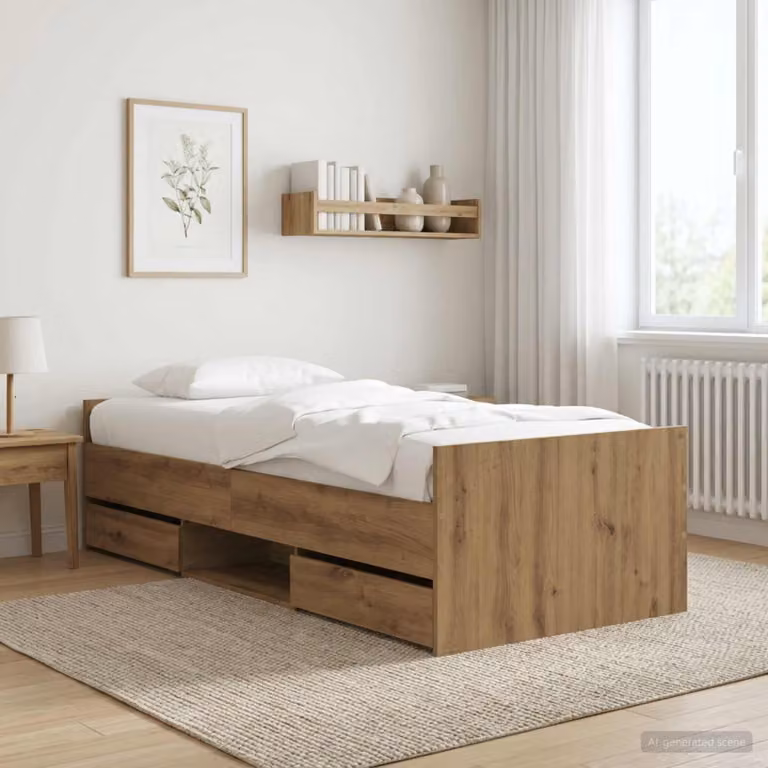 Struttura del letto vidaXL in legno ingegnerizzato color rovere marrone con design minimalista