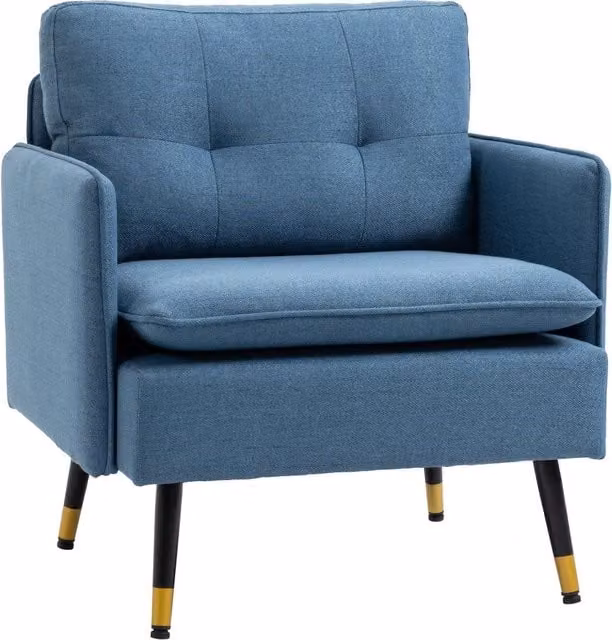 Poltrona Moderna con Seduta Imbottita e Braccioli in Tessuto Blu per Soggiorno e Camera da Letto L/P/H: 72 x 70 x 80 cm