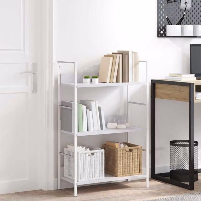 Scaffale porta libri vidaXL con 3 ripiani in stile industriale, colore bianco, L 60 cm, P 27,6 cm, H 90,5 cm