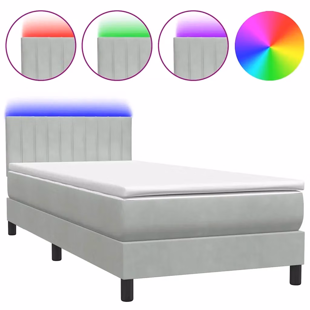 Letto a molle con materasso vidaXL in velluto grigio con illuminazione LED e porta USB L/P/H: 90 x 220 x 88 cm – 2