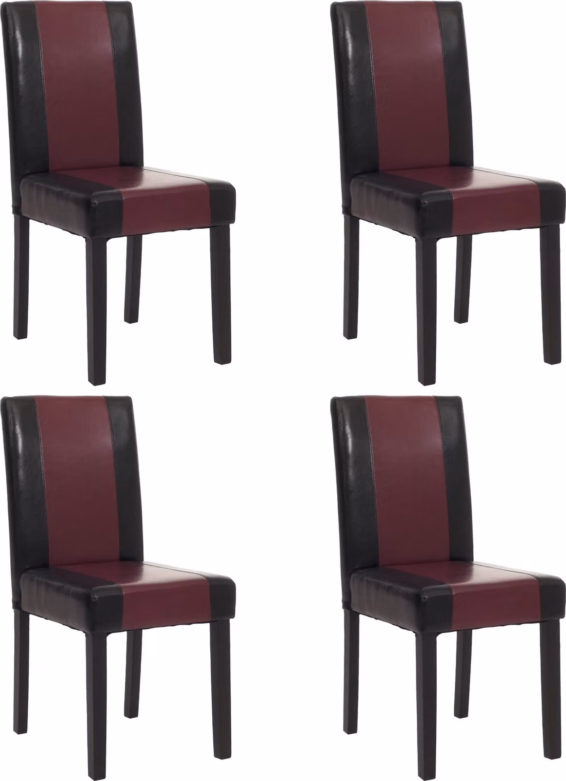 Set di 4 sedie da sala da pranzo Sedie da cucina classiche e intramontabili | A x L x P 90 x 43 x 56 cm | Altezza seduta 45 cm | Pelle finta | Gambe scure | Nero-rosso