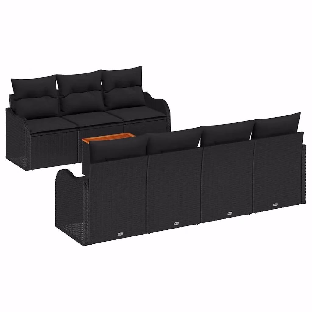 Set Divano da Giardino vidaXL 8 Pezzi in Polyrattan Nero con Cuscini e Tavolino – 2