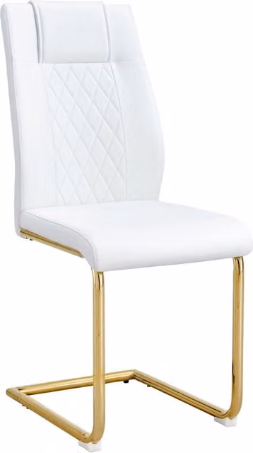Set di 4 sedie da pranzo in PU bianco con gambe metalliche dorate e schienale a rete