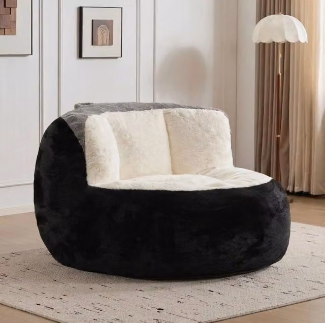 Poltrona sacco con schienale ergonomico in pelliccia sintetica grigio scuro