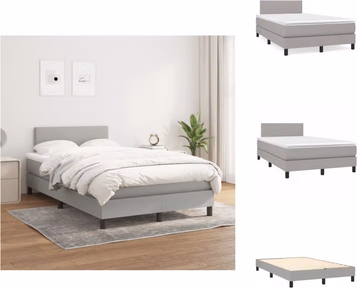 vidaXL Letto a molle con materasso in tessuto grigio chiaro 120x200 cm - Letti & strutture letto
