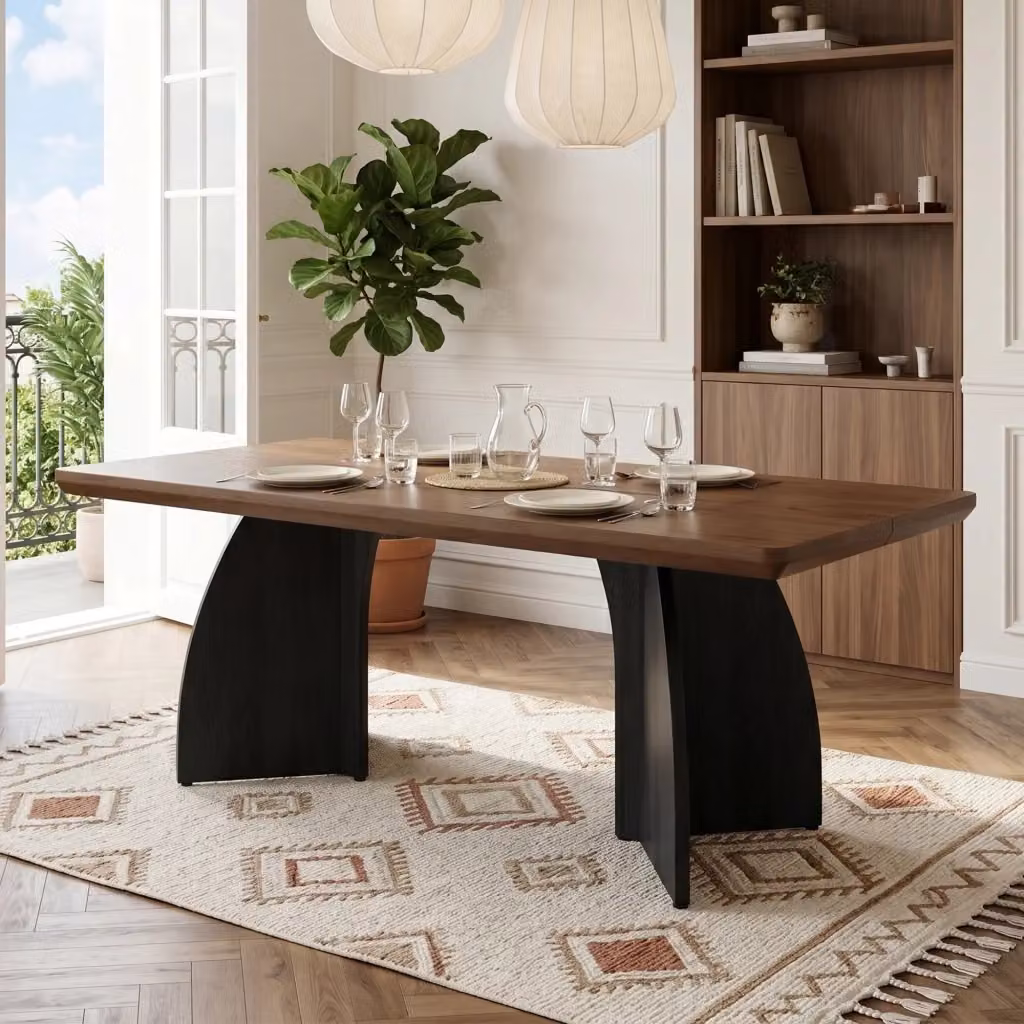 Tavolo da pranzo rettangolare MIVRAY in MDF con piano noce e gambe nere, L: 160 cm, P: 80 cm, H: 76 cm – 2