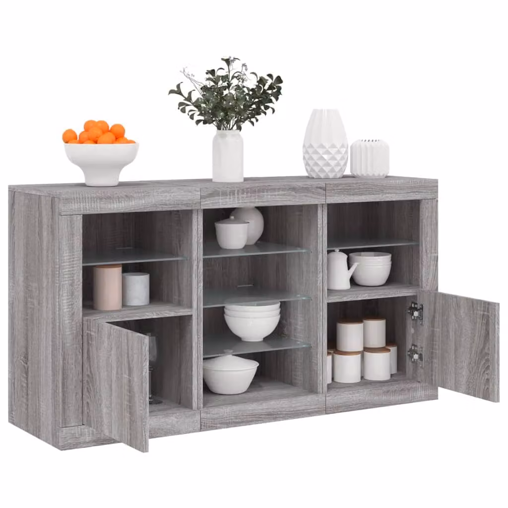 Credenza moderna vidaXL con luci LED Grigio, L: 123 cm, P: 37 cm, H: 67 cm