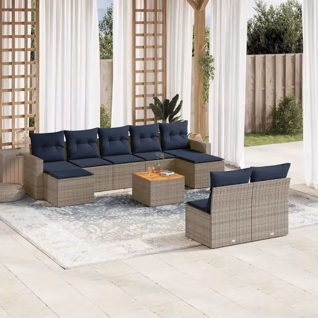 Set Divani da Giardino 10 pz con Cuscini Grigio in Polyrattan 3256656
