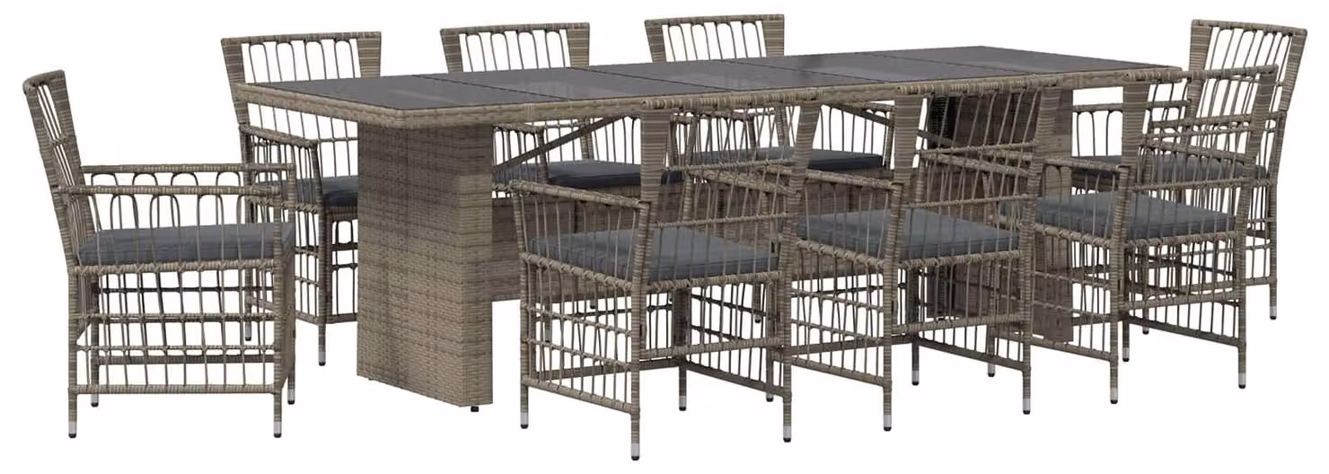 Set da esterno per 9 persone, colore grigio, realizzato in rattan sintetico