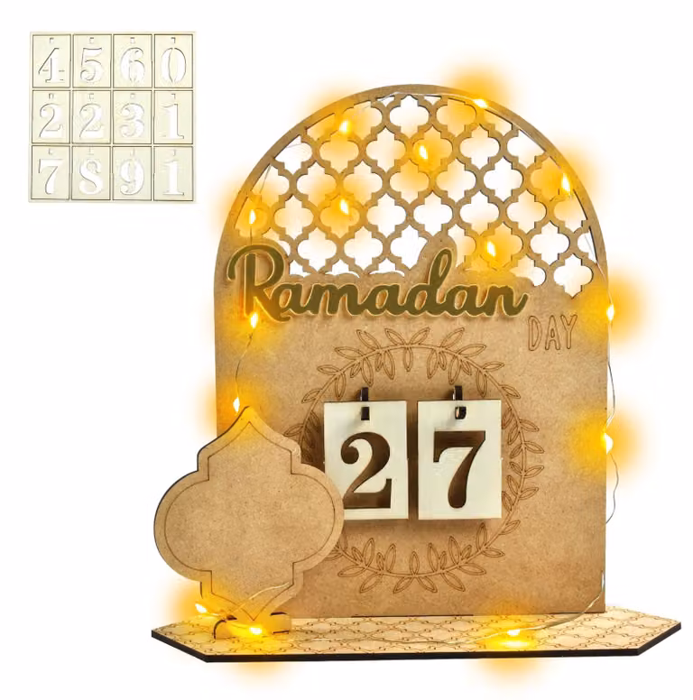 Calendario dell'Avvento a tema Ramadan in legno, con luci LED, per bambini