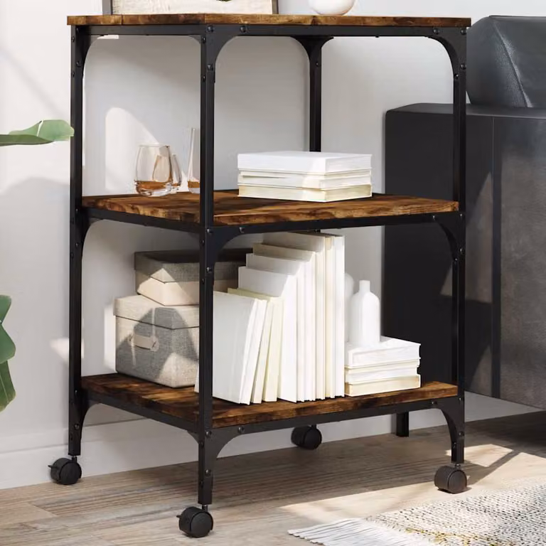 vidaXL Supporto Stampante a 3 Livelli in Rovere Fumo, L 50 cm x P 41 cm x H 75 cm