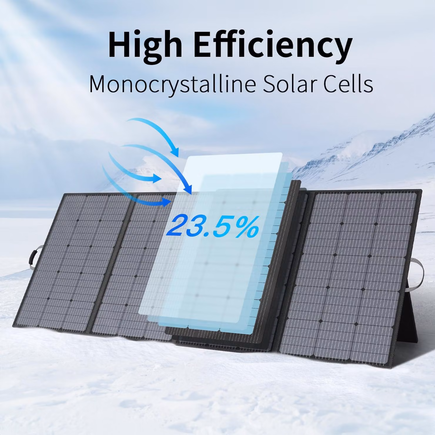 Pannello solare pieghevole da 220W - Silicio monocristallino - Dimensioni: 940x585x70 mm - Ideale per campeggio e utilizzo in luoghi senza accesso alla rete elettrica
