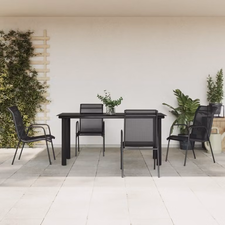 Set da Pranzo da Giardino vidaXL 5 Pezzi in Acciaio Verniciato a Polvere e Vetro Nero e Antracite