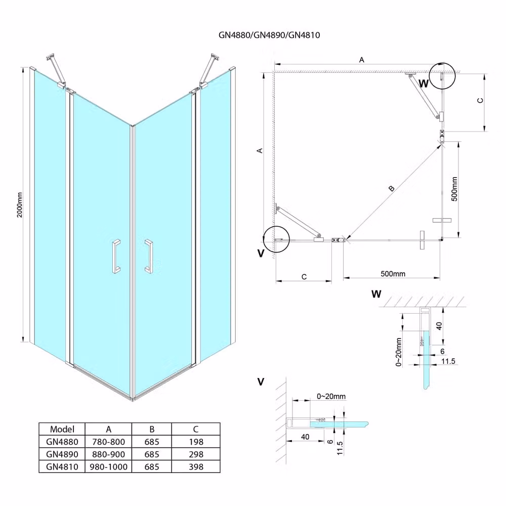 LORO Cabina doccia angolare rettangolare 1000x900 mm