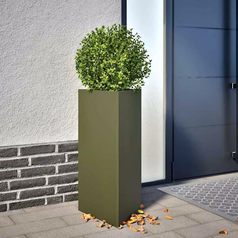 Set di 2 fioriere triangolari vidaXL in acciaio verde, L: 40 cm, P: 34,5 cm, H: 75 cm