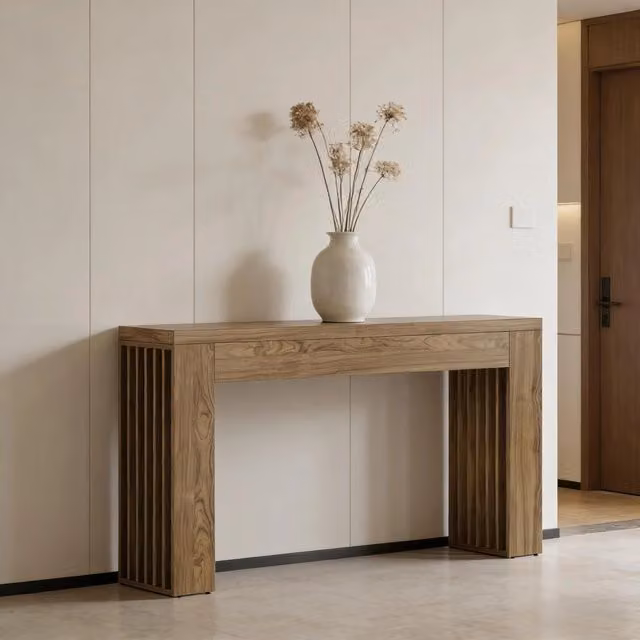 Tavolo consolle in MDF marrone con finitura effetto venatura del legno