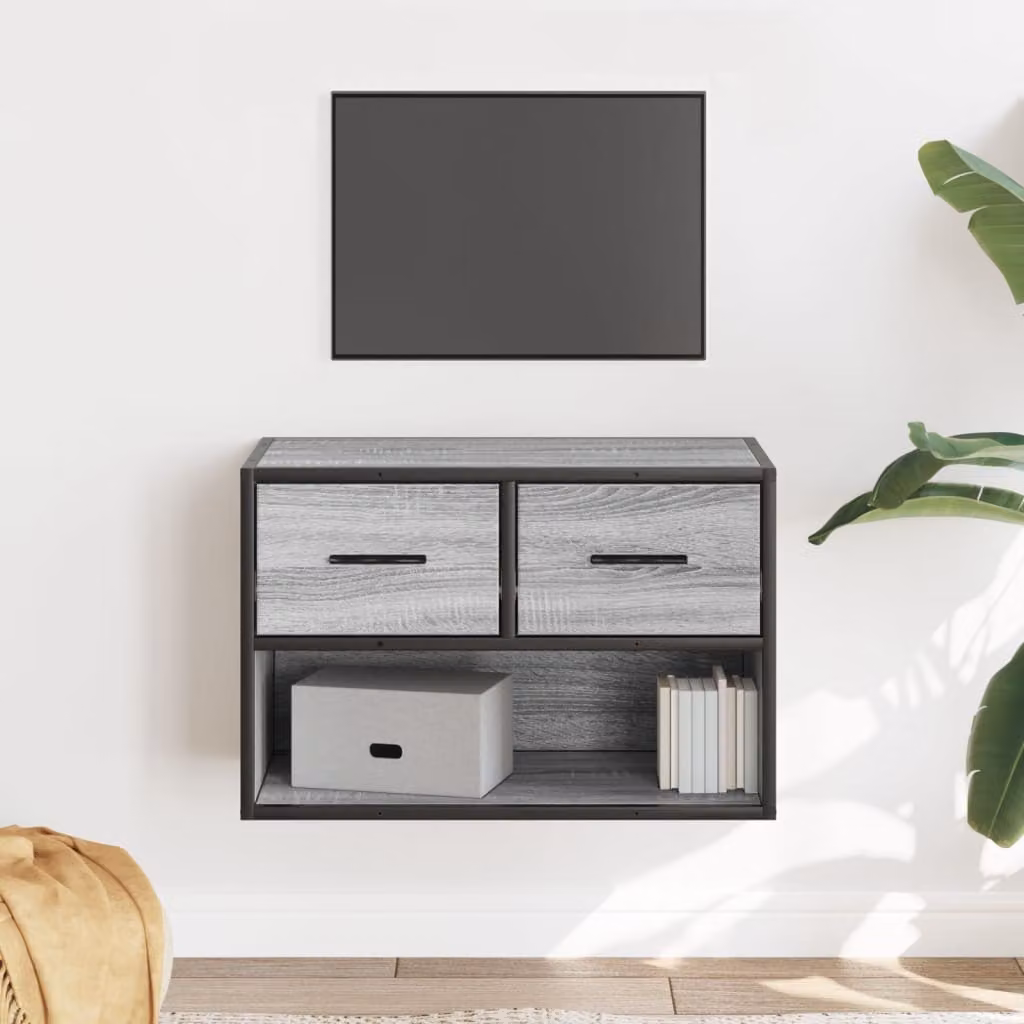 Mobile TV vidaXL in stile industriale Grigio Sonoma, realizzata in metallo e legno, L 60 cm x P 31 cm x H 39,5 cm