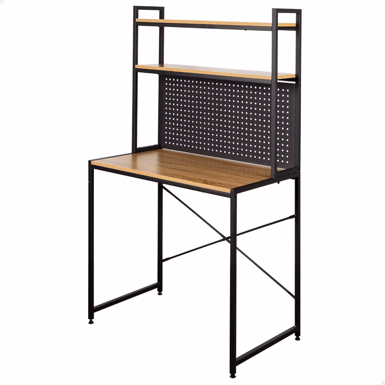 Scrivania da ufficio con ripiano, 84x50x148 cm, legno/nero, stile industriale