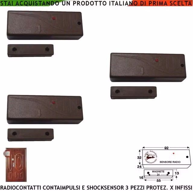 Sensore per porte e finestre Securvera WiFi con contatto magnetico e sismico regolabile, colore marrone