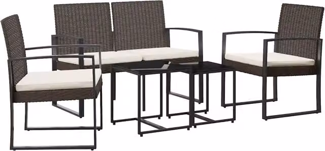 Set da Pranzo da Giardino 5 pz | Set Salotto da Giardino con Cuscini in PP Rattan Marrone