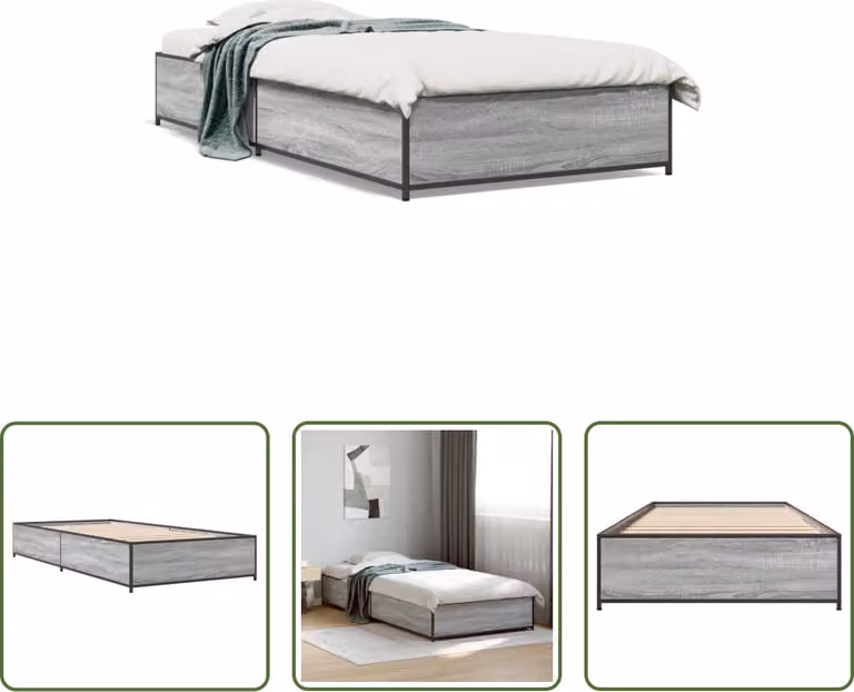 The Living Store Rete da letto Grey Sonoma 75x190 cm Materiale a base di legno e metallo