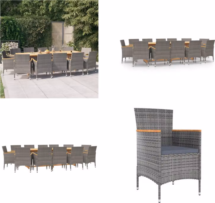 vidaXL Set da pranzo da giardino 13 pezzi con cuscini grigio - Set da pranzo da giardino - Set da pranzo da esterno - Set da pranzo da terrazza