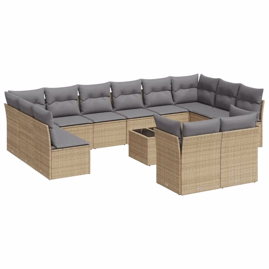 Set Divano da Giardino VIDAXL a Forma a U in Polyrattan con Cuscini Beige, 13 Pezzi – 2