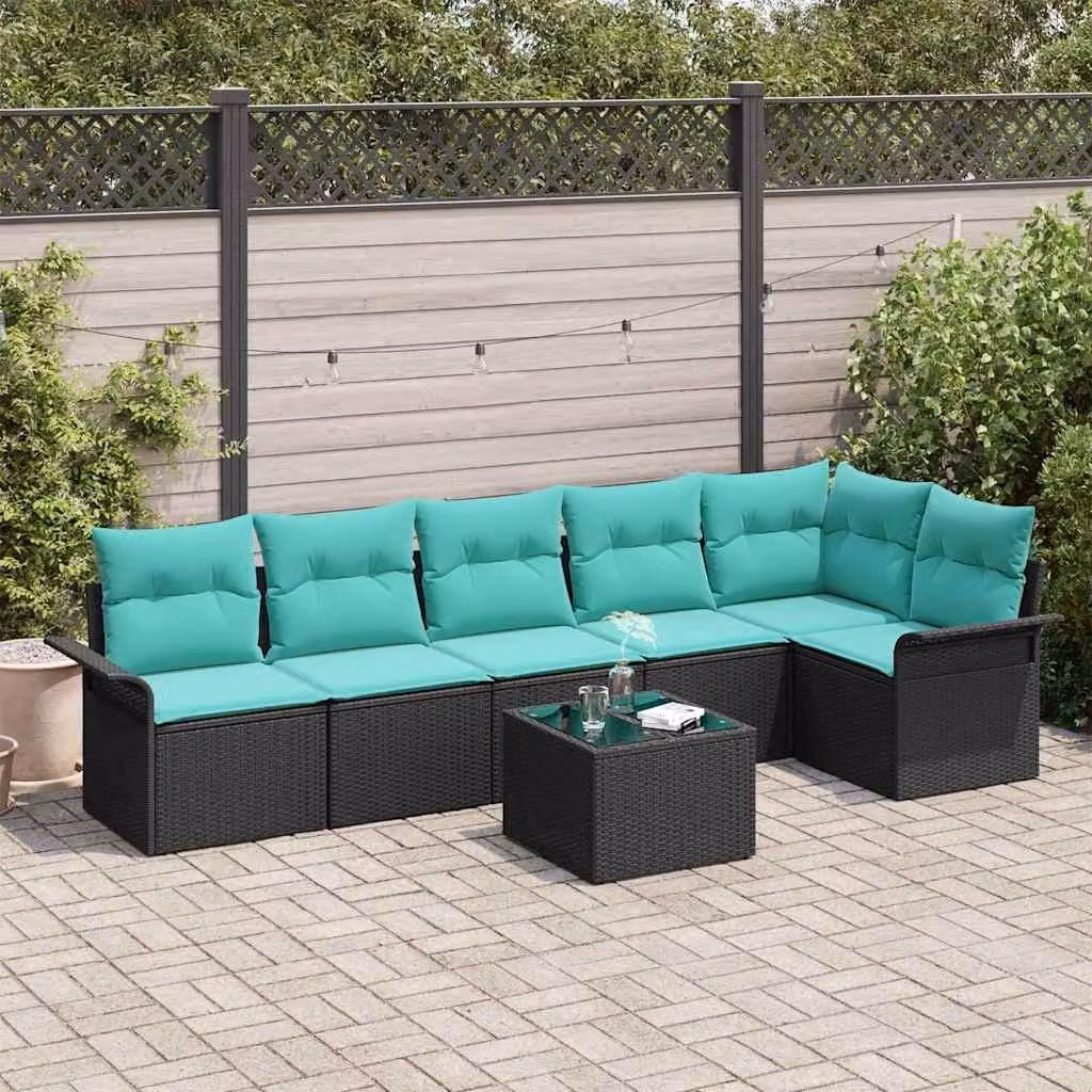 Maison Exclusive - Set da giardino composto da 7 pezzi, divano e poltrone, in rattan sintetico nero