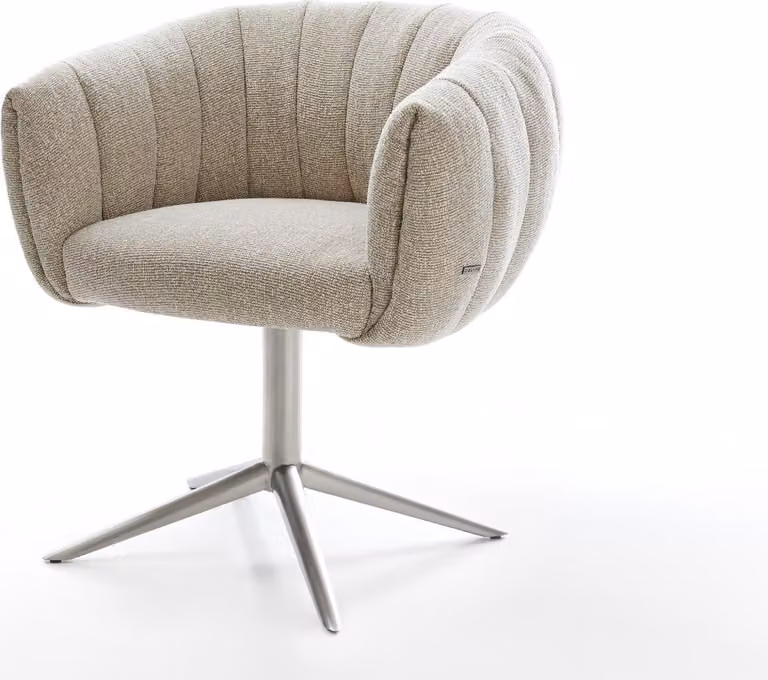 DELIFE Sedia girevole Jada-Flex Tessuto Soft Beige Basamento in acciaio inox Girevole a 360° Funzione oscillante Molle insacchettate