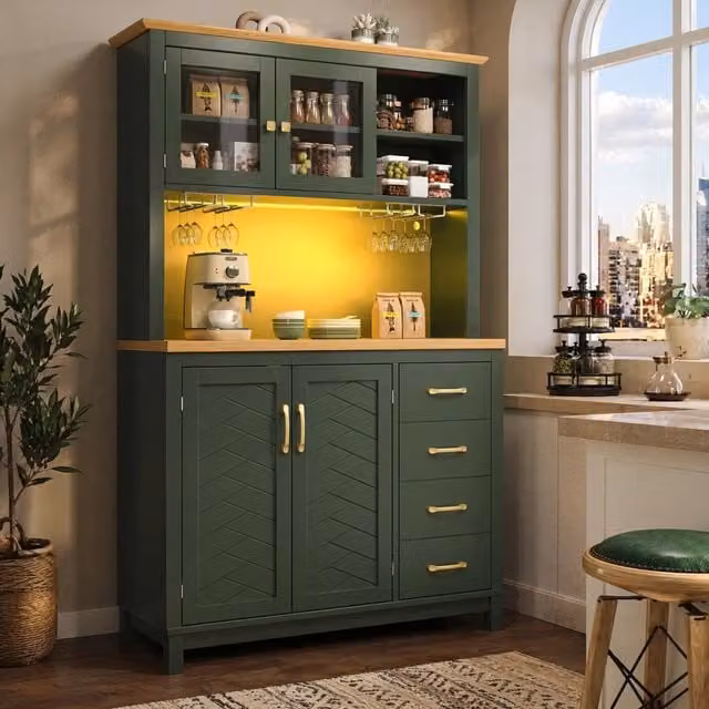 Credenza 105.5x40x180 cm con luce LED MDF verde